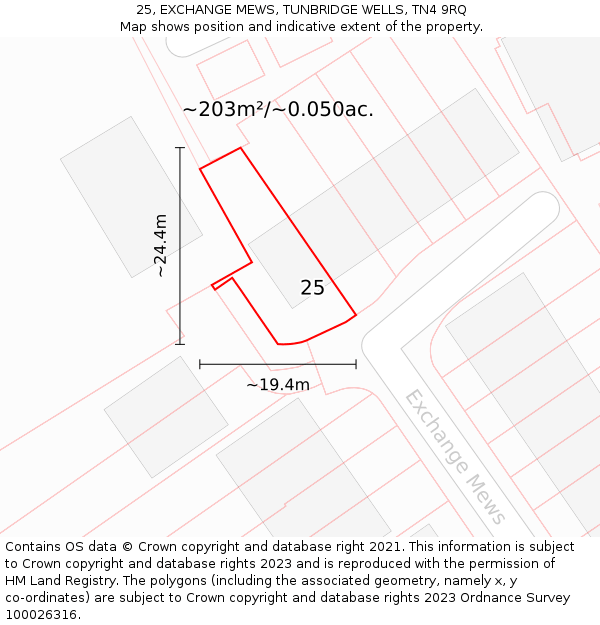 25, EXCHANGE MEWS, TUNBRIDGE WELLS, TN4 9RQ: Plot and title map