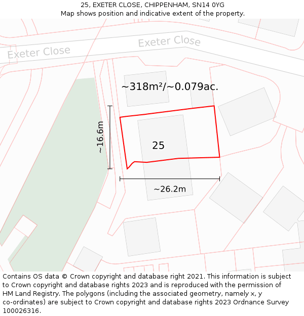 25, EXETER CLOSE, CHIPPENHAM, SN14 0YG: Plot and title map