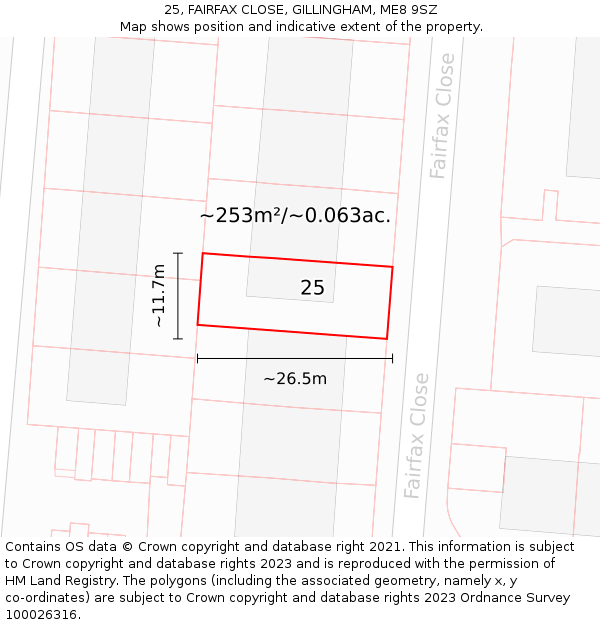 25, FAIRFAX CLOSE, GILLINGHAM, ME8 9SZ: Plot and title map