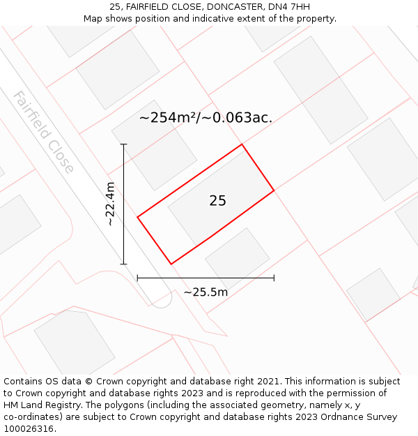 25, FAIRFIELD CLOSE, DONCASTER, DN4 7HH: Plot and title map
