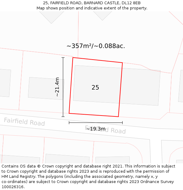 25, FAIRFIELD ROAD, BARNARD CASTLE, DL12 8EB: Plot and title map