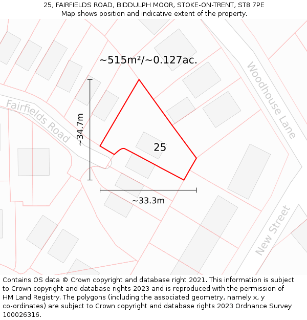 25, FAIRFIELDS ROAD, BIDDULPH MOOR, STOKE-ON-TRENT, ST8 7PE: Plot and title map