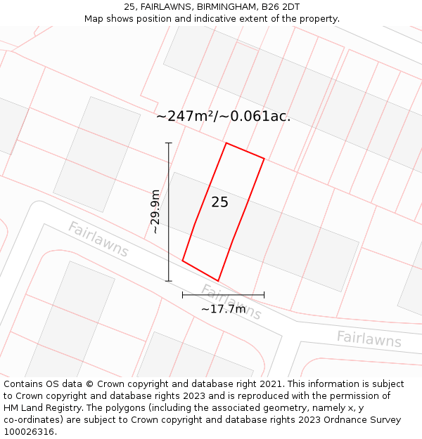 25, FAIRLAWNS, BIRMINGHAM, B26 2DT: Plot and title map