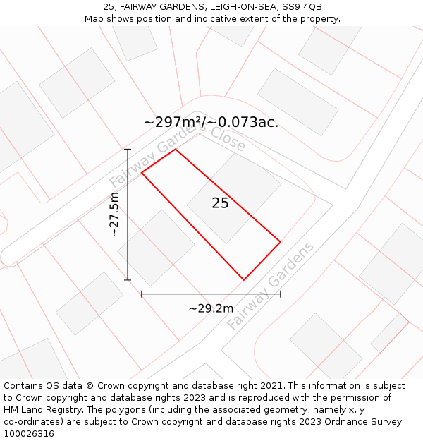 25, FAIRWAY GARDENS, LEIGH-ON-SEA, SS9 4QB: Plot and title map