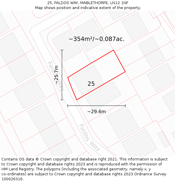 25, FALDOS WAY, MABLETHORPE, LN12 1NF: Plot and title map