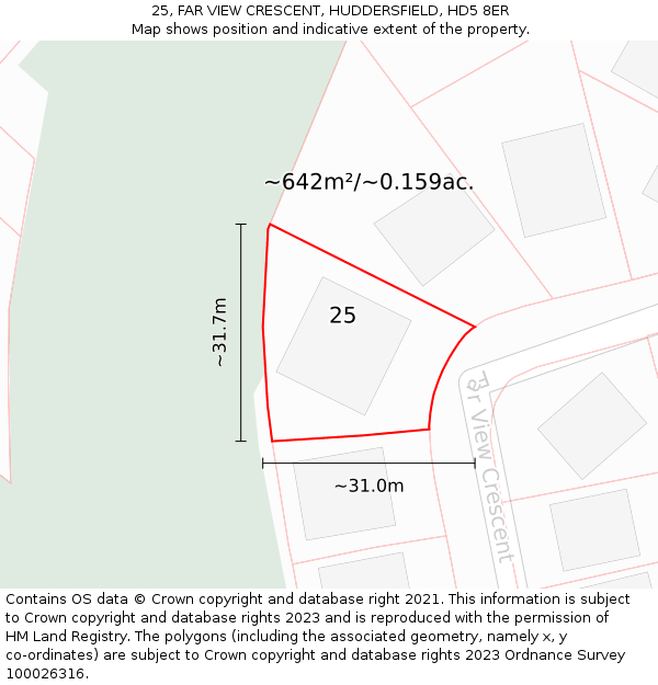 25, FAR VIEW CRESCENT, HUDDERSFIELD, HD5 8ER: Plot and title map