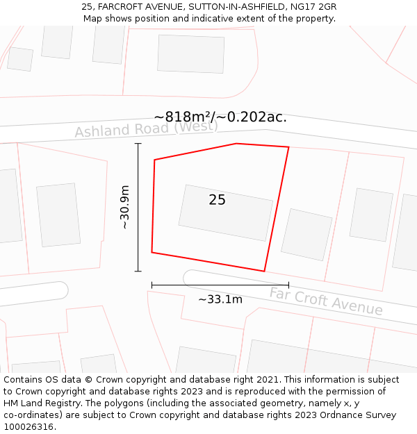 25, FARCROFT AVENUE, SUTTON-IN-ASHFIELD, NG17 2GR: Plot and title map