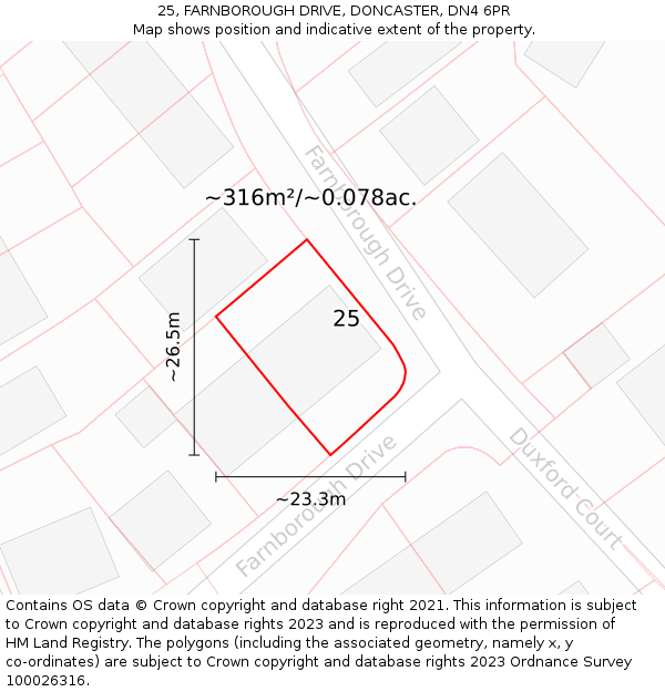 25, FARNBOROUGH DRIVE, DONCASTER, DN4 6PR: Plot and title map