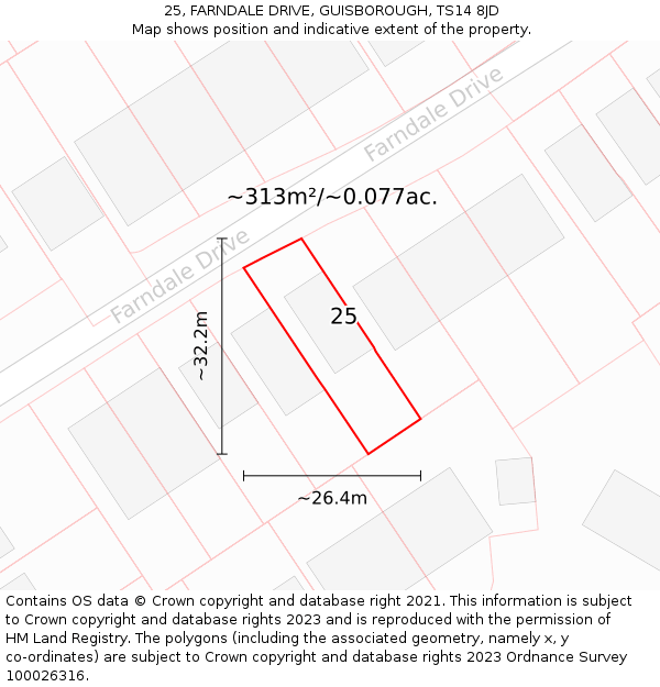 25, FARNDALE DRIVE, GUISBOROUGH, TS14 8JD: Plot and title map