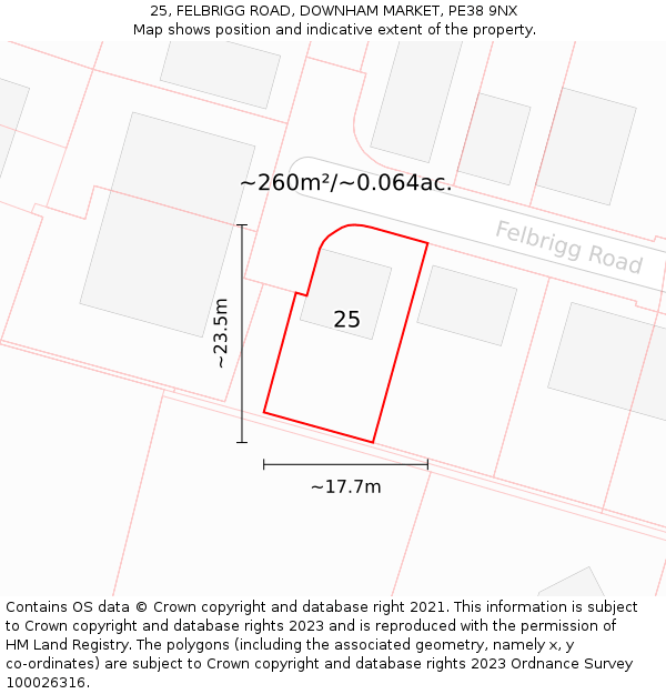 25, FELBRIGG ROAD, DOWNHAM MARKET, PE38 9NX: Plot and title map