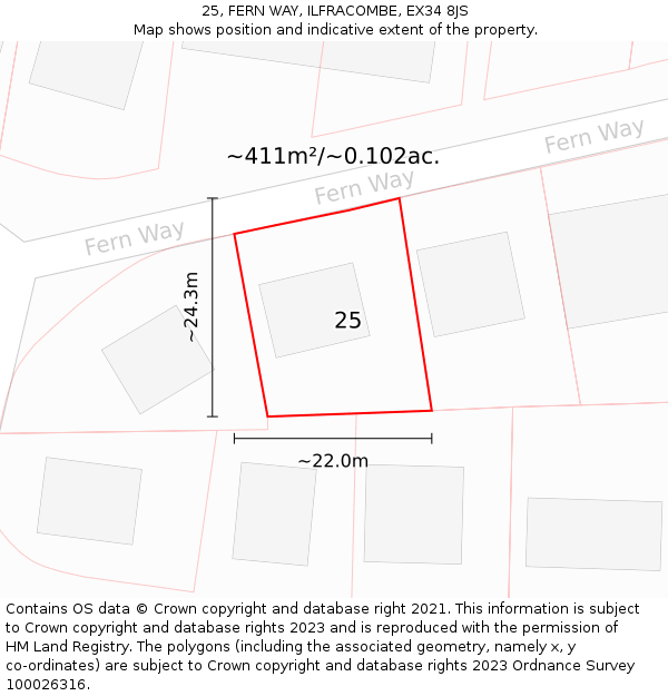 25, FERN WAY, ILFRACOMBE, EX34 8JS: Plot and title map