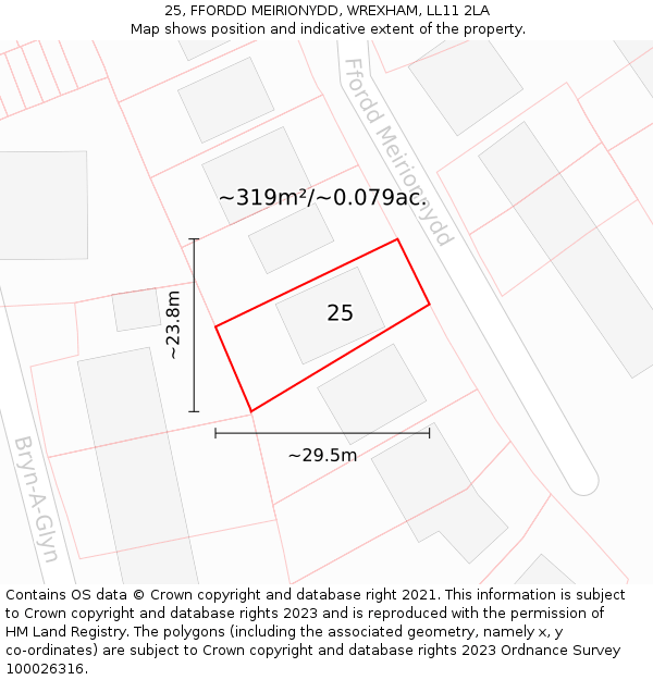 25, FFORDD MEIRIONYDD, WREXHAM, LL11 2LA: Plot and title map