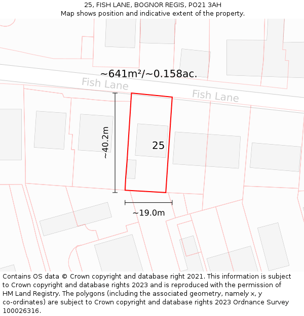 25, FISH LANE, BOGNOR REGIS, PO21 3AH: Plot and title map