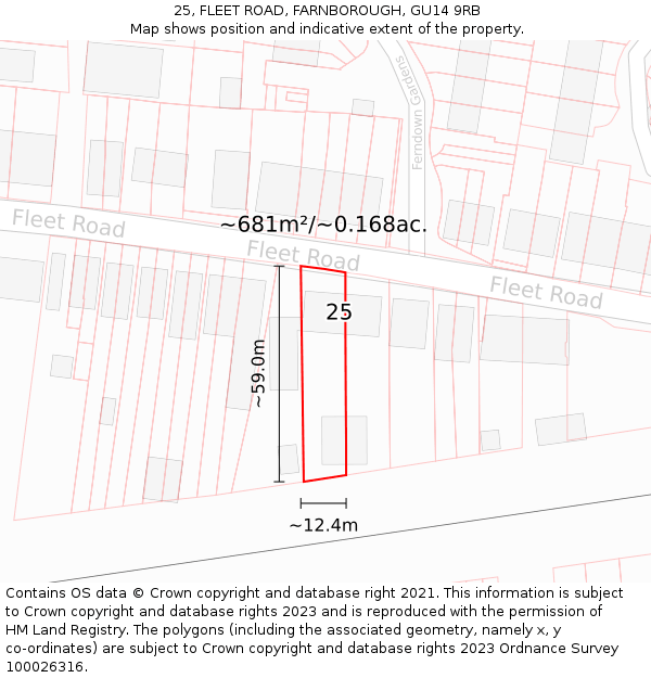 25, FLEET ROAD, FARNBOROUGH, GU14 9RB: Plot and title map