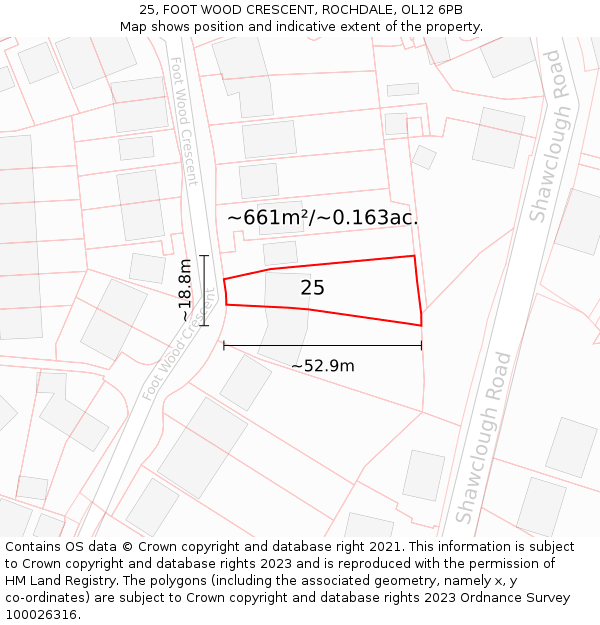 25, FOOT WOOD CRESCENT, ROCHDALE, OL12 6PB: Plot and title map