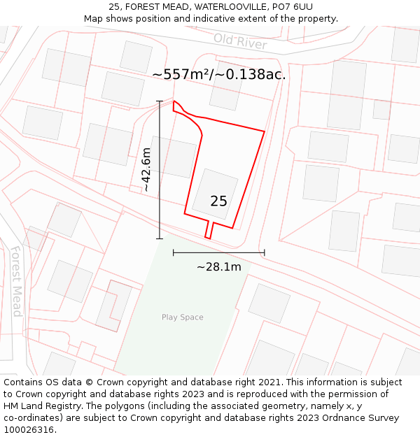 25, FOREST MEAD, WATERLOOVILLE, PO7 6UU: Plot and title map