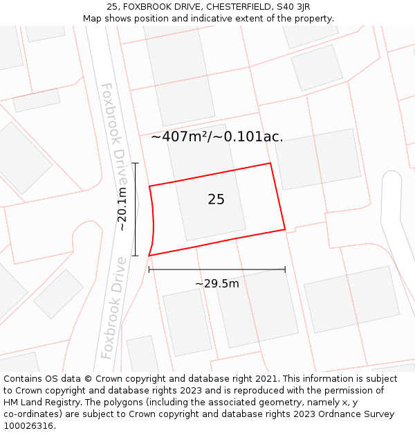 25, FOXBROOK DRIVE, CHESTERFIELD, S40 3JR: Plot and title map