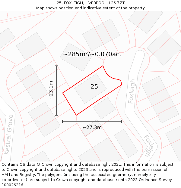 25, FOXLEIGH, LIVERPOOL, L26 7ZT: Plot and title map
