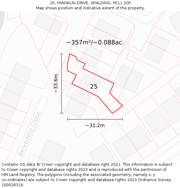 25, FRANKLIN DRIVE, SPALDING, PE11 2GF: Plot and title map