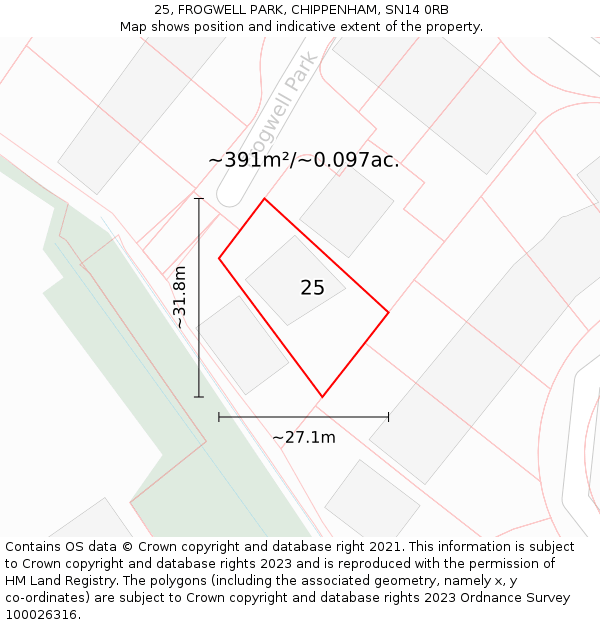 25, FROGWELL PARK, CHIPPENHAM, SN14 0RB: Plot and title map