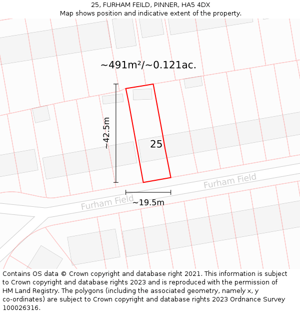 25, FURHAM FEILD, PINNER, HA5 4DX: Plot and title map