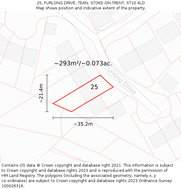 25, FURLONG DRIVE, TEAN, STOKE-ON-TRENT, ST10 4LD: Plot and title map