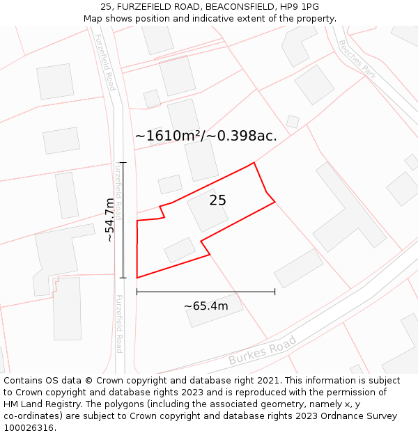 25, FURZEFIELD ROAD, BEACONSFIELD, HP9 1PG: Plot and title map