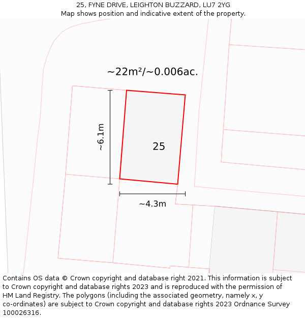 25, FYNE DRIVE, LEIGHTON BUZZARD, LU7 2YG: Plot and title map