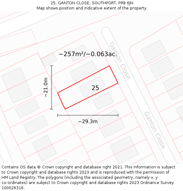 25, GANTON CLOSE, SOUTHPORT, PR8 6JN: Plot and title map