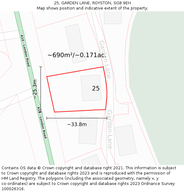 25, GARDEN LANE, ROYSTON, SG8 9EH: Plot and title map