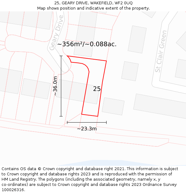 25, GEARY DRIVE, WAKEFIELD, WF2 0UQ: Plot and title map