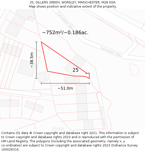 25, GILLERS GREEN, WORSLEY, MANCHESTER, M28 0GA: Plot and title map