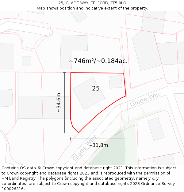 25, GLADE WAY, TELFORD, TF5 0LD: Plot and title map