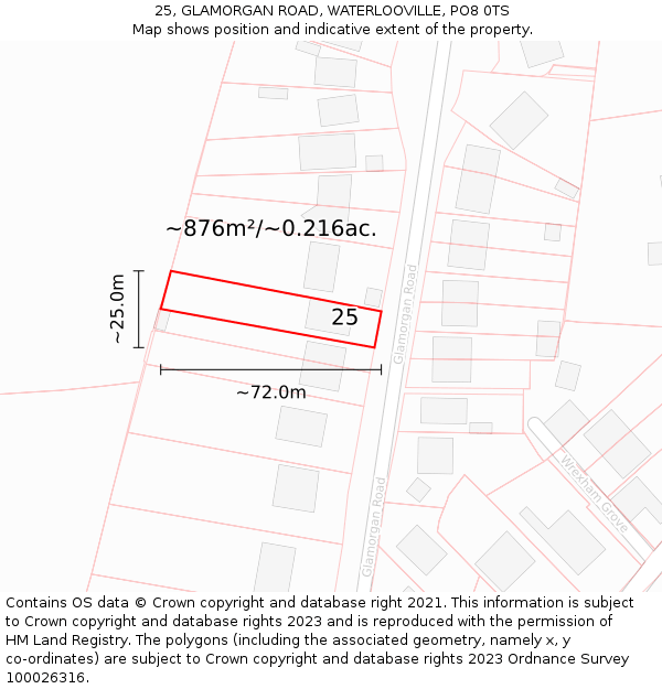 25, GLAMORGAN ROAD, WATERLOOVILLE, PO8 0TS: Plot and title map