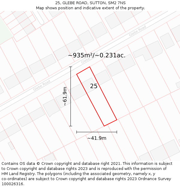 25, GLEBE ROAD, SUTTON, SM2 7NS: Plot and title map