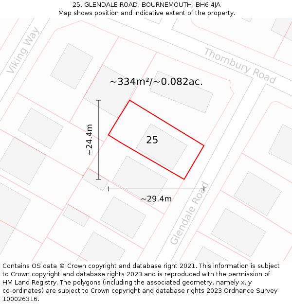 25, GLENDALE ROAD, BOURNEMOUTH, BH6 4JA: Plot and title map