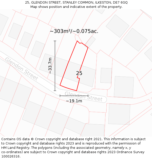 25, GLENDON STREET, STANLEY COMMON, ILKESTON, DE7 6GQ: Plot and title map