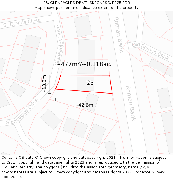 25, GLENEAGLES DRIVE, SKEGNESS, PE25 1DR: Plot and title map