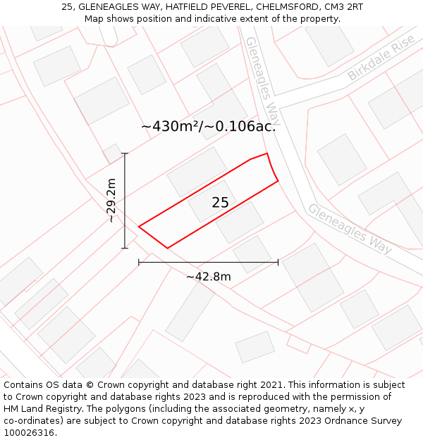 25, GLENEAGLES WAY, HATFIELD PEVEREL, CHELMSFORD, CM3 2RT: Plot and title map