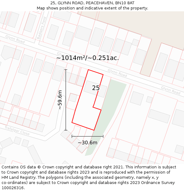 25, GLYNN ROAD, PEACEHAVEN, BN10 8AT: Plot and title map