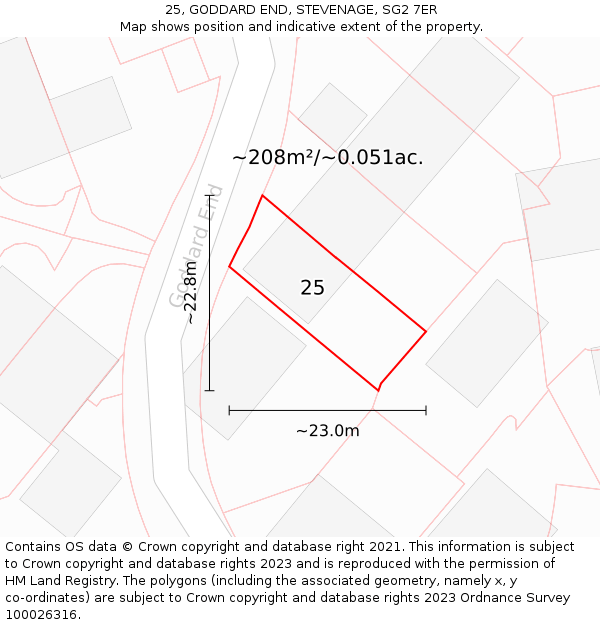 25, GODDARD END, STEVENAGE, SG2 7ER: Plot and title map