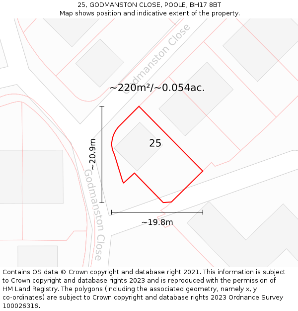 25, GODMANSTON CLOSE, POOLE, BH17 8BT: Plot and title map