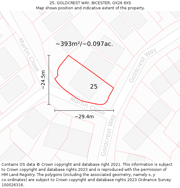 25, GOLDCREST WAY, BICESTER, OX26 6XS: Plot and title map