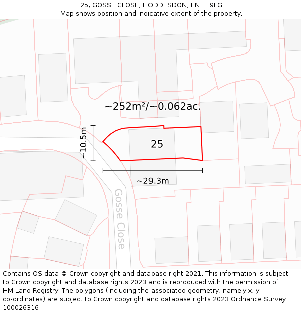 25, GOSSE CLOSE, HODDESDON, EN11 9FG: Plot and title map