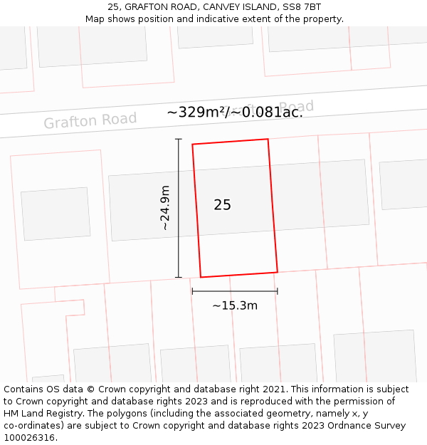 25, GRAFTON ROAD, CANVEY ISLAND, SS8 7BT: Plot and title map