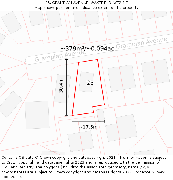 25, GRAMPIAN AVENUE, WAKEFIELD, WF2 8JZ: Plot and title map