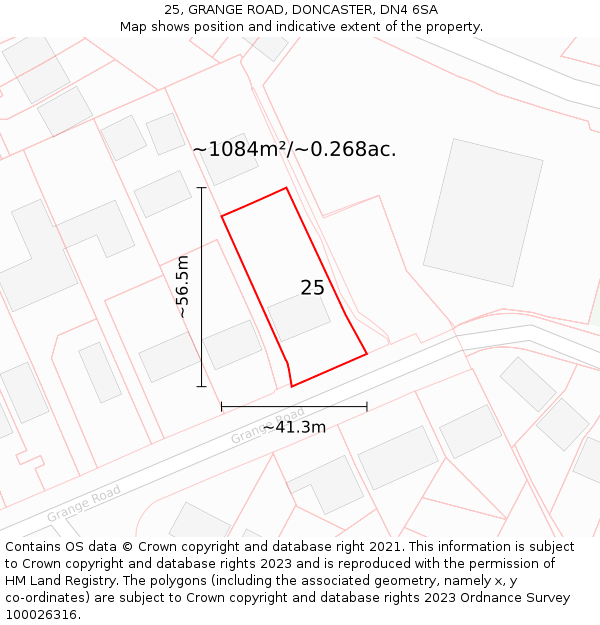 25, GRANGE ROAD, DONCASTER, DN4 6SA: Plot and title map