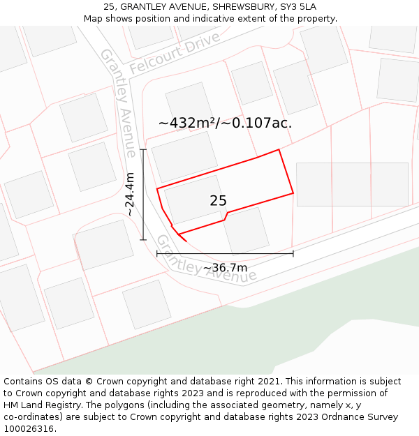 25, GRANTLEY AVENUE, SHREWSBURY, SY3 5LA: Plot and title map