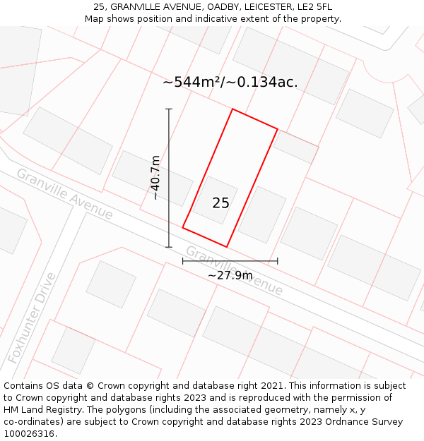 25, GRANVILLE AVENUE, OADBY, LEICESTER, LE2 5FL: Plot and title map