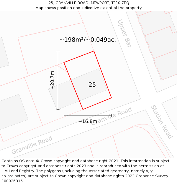 25, GRANVILLE ROAD, NEWPORT, TF10 7EQ: Plot and title map